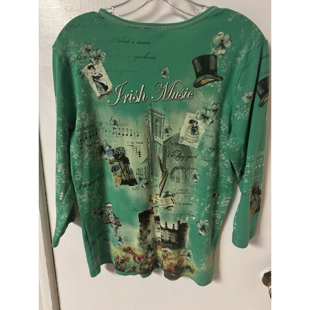 Christopher & Banks Women's Size L Irish Theme Cotton 3/4 Sleeve Cotton Shirt - Picture 10 of 15